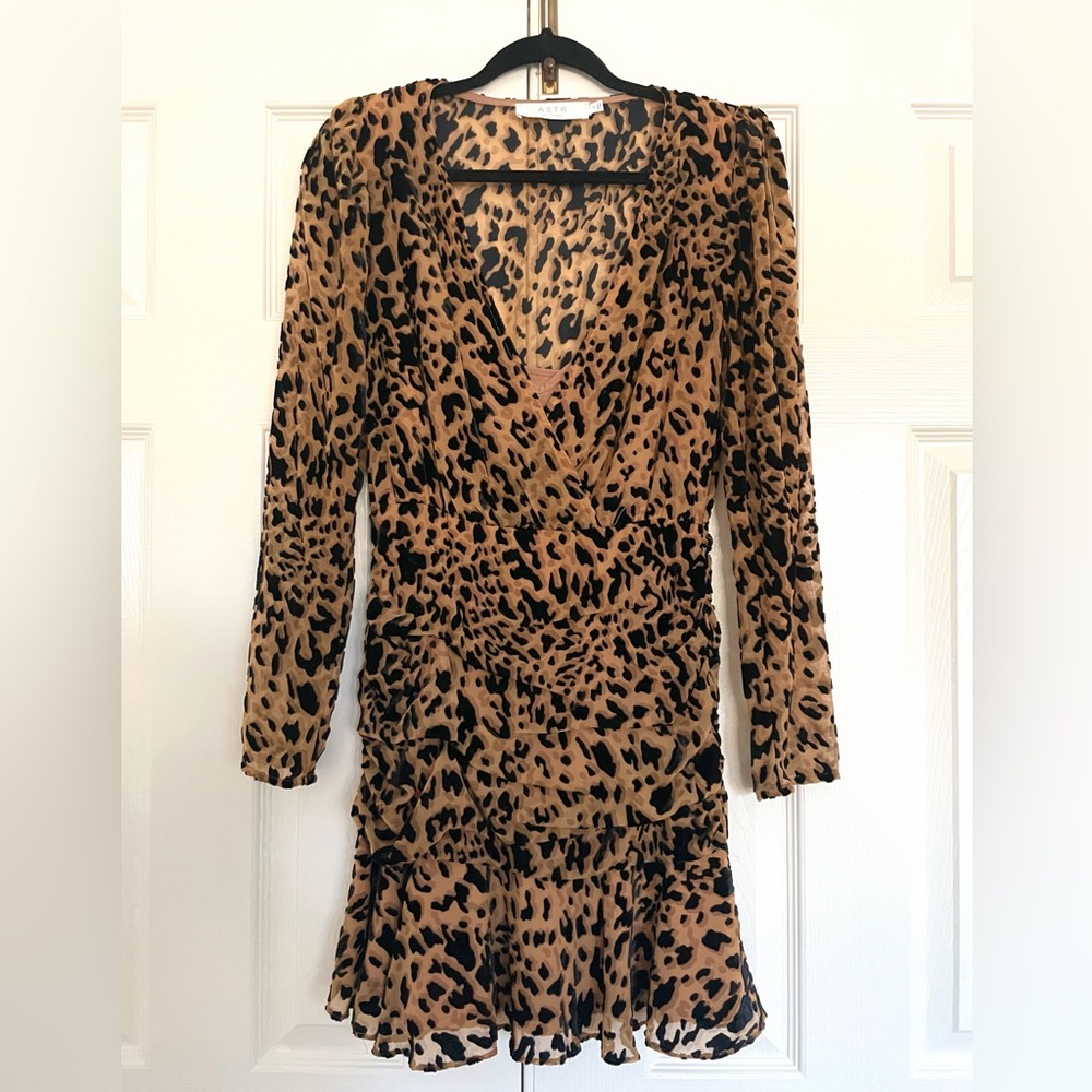 Astr Leopard-Print Wrap Dress in Brown and Black